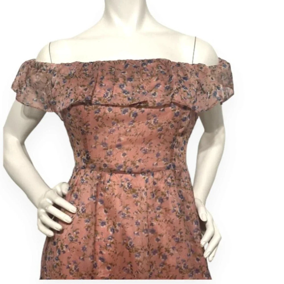 Lulus My Favorite Rusty Rose Floral Print Off-the-Shoulder Mini Dress Size M - Picture 5 of 10